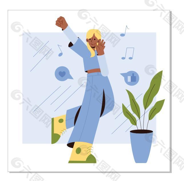 唱歌人物矢量插画素材设计