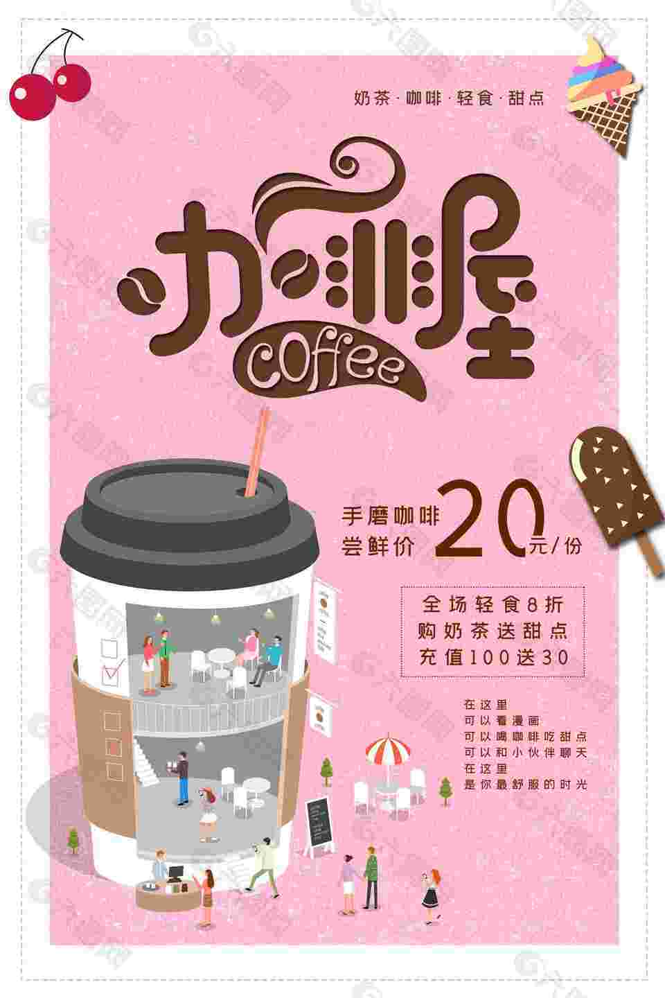 卡通咖啡馆优惠海报