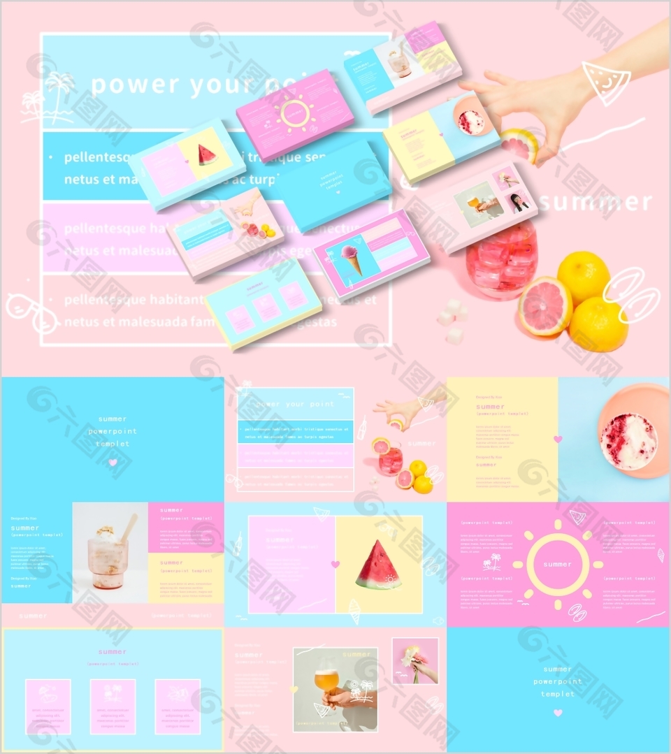 清新简约马卡龙风格通用PPT模板