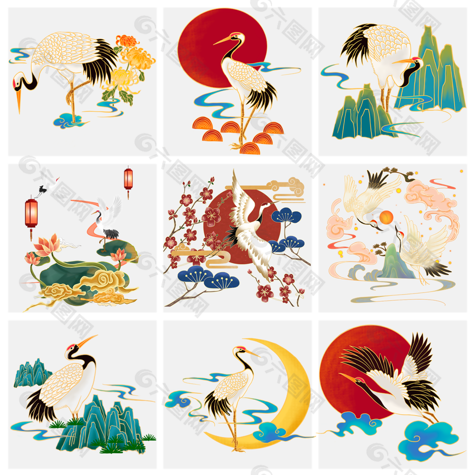 创意国潮风仙鹤站立图片设计