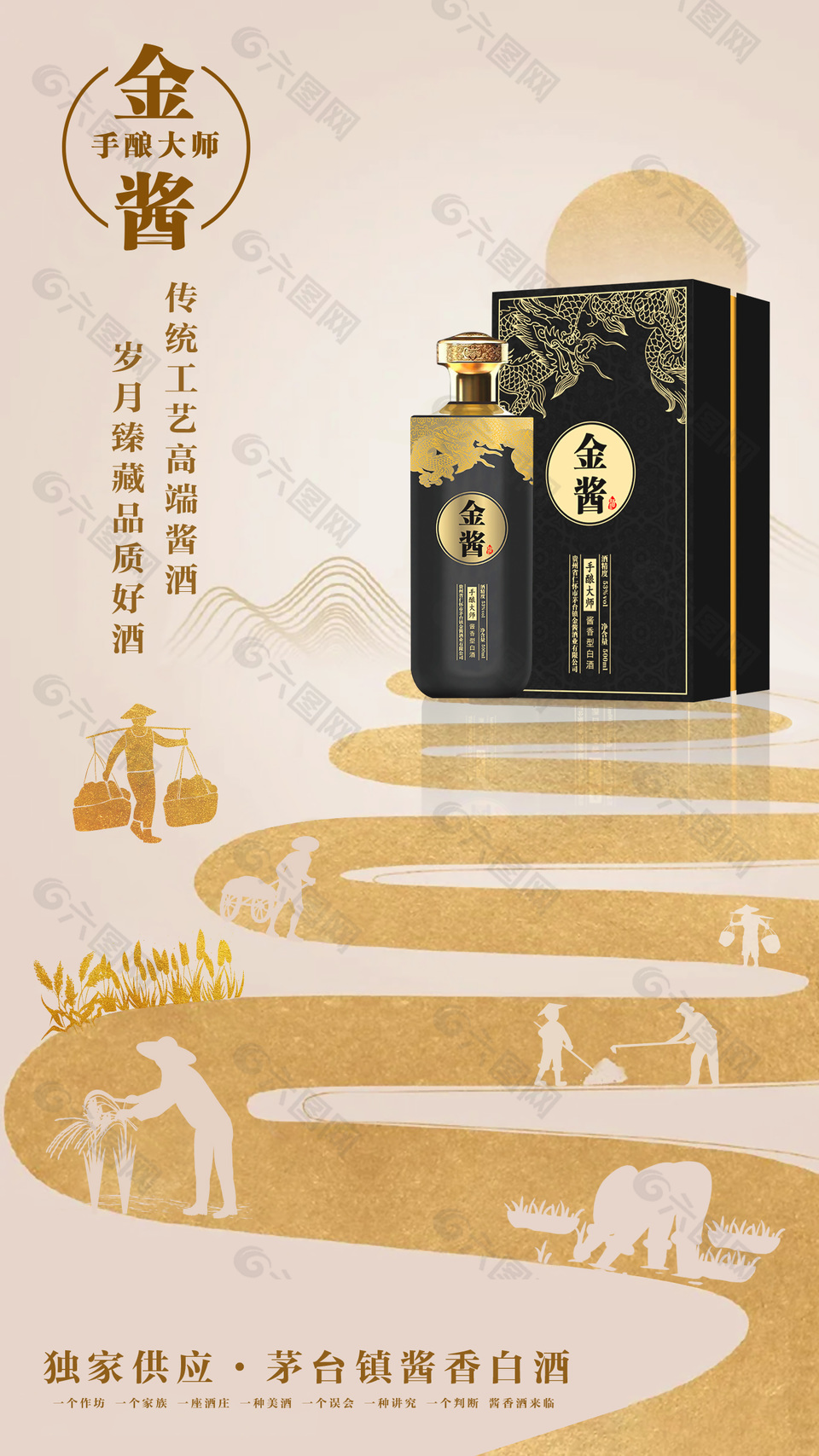 传统工艺高端酱酒精美礼盒黄色主题海报设计