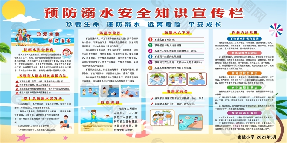 预防溺水小学生安全教育展板设计