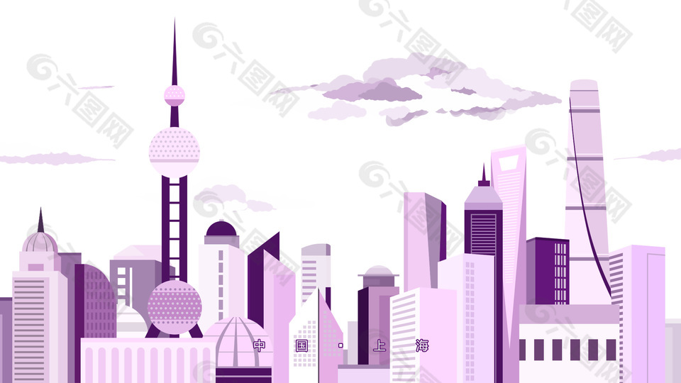 中国上海线描城市地标建筑素材下载
