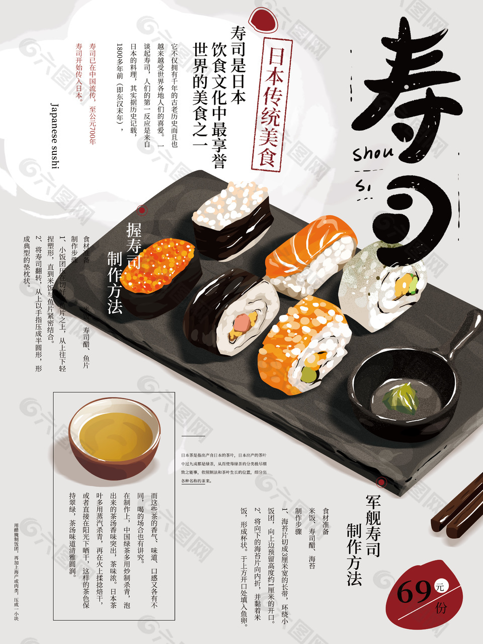 寿司拼盘料理海报设计