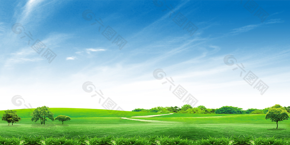 蓝天白云草地背景图设计