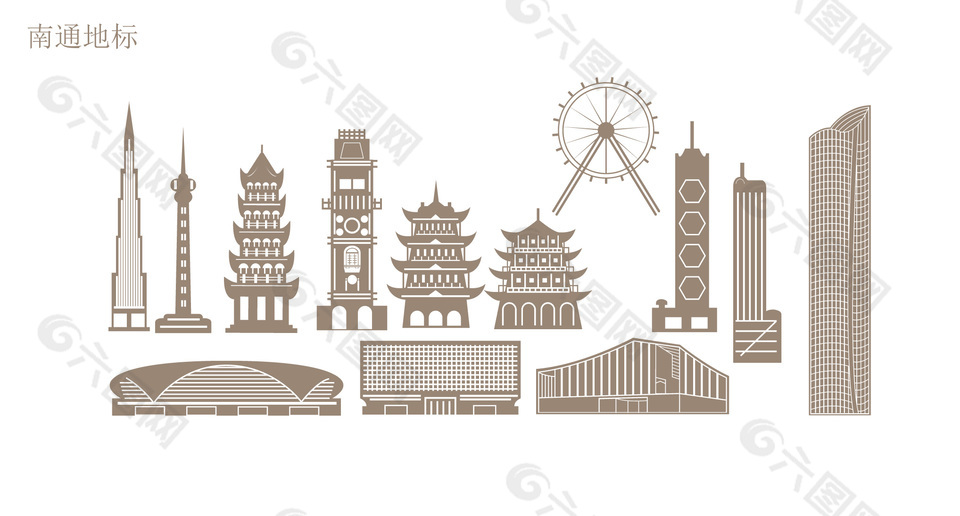南通地标插画模板合集