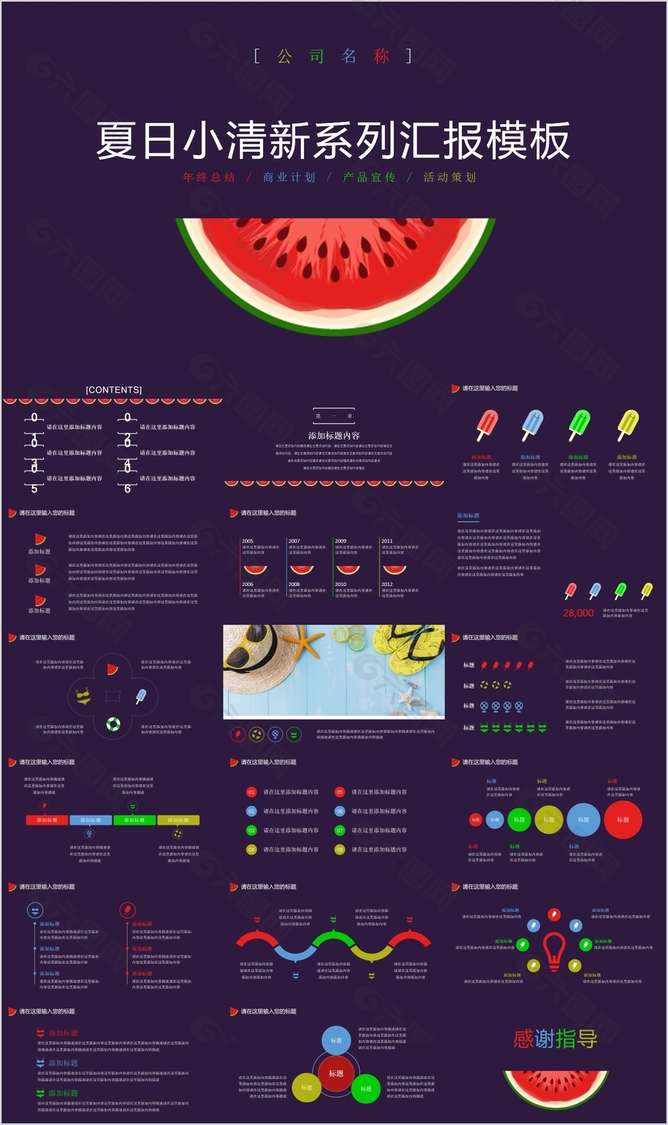 夏日小清新系列汇报产品宣传PPT模板
