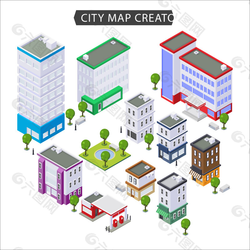 城市地图立体房屋建筑设计元素