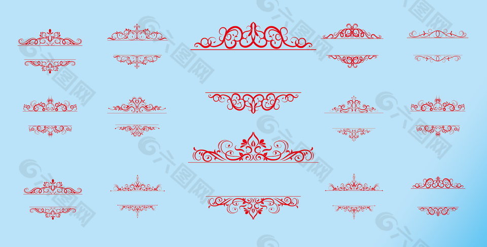 红色简约欧式线条装饰图案设计