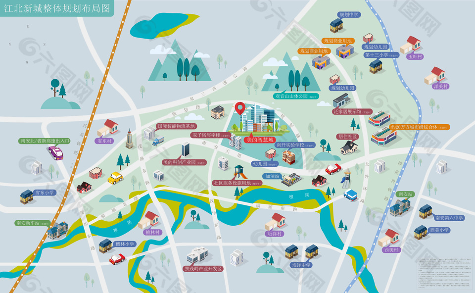 城市地区整体规划布局图模板设计