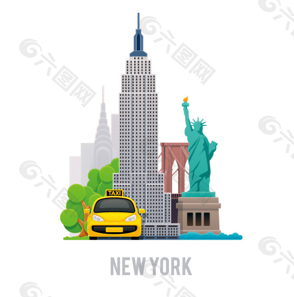 纽约著名旅游景点地标插画图片下载