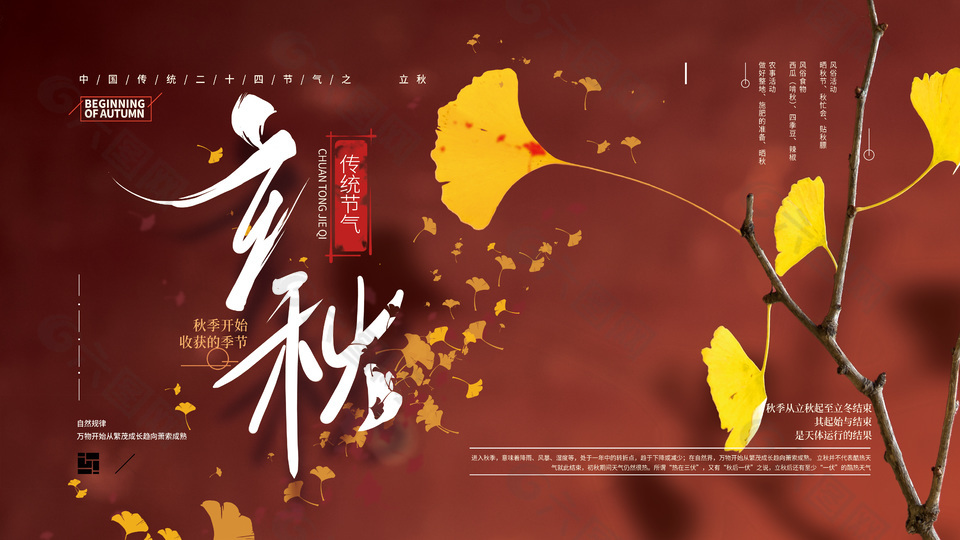 中国风传统二十四节气立秋节气摄影图展板