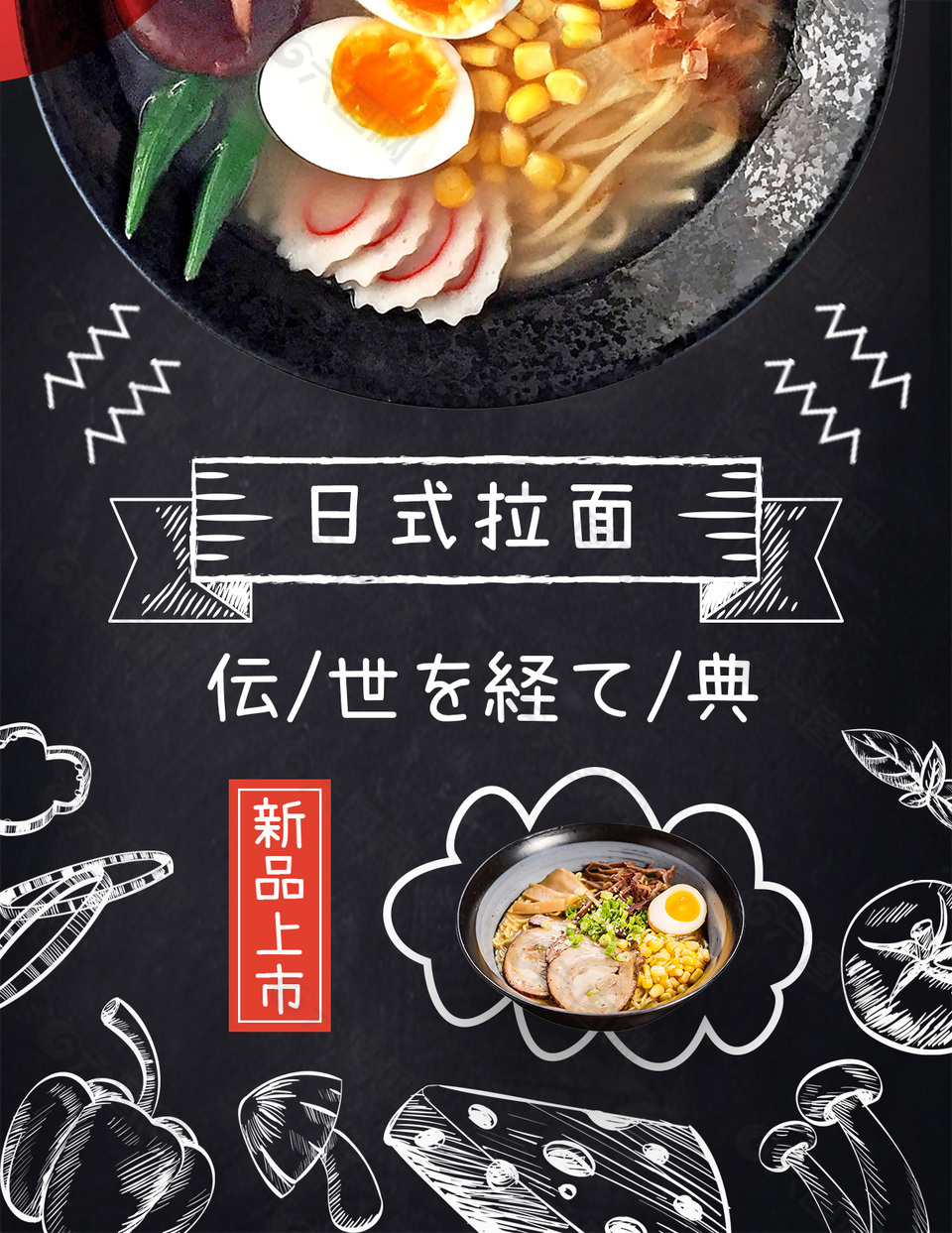 日式拉面新品上市简约风海报素材下载
