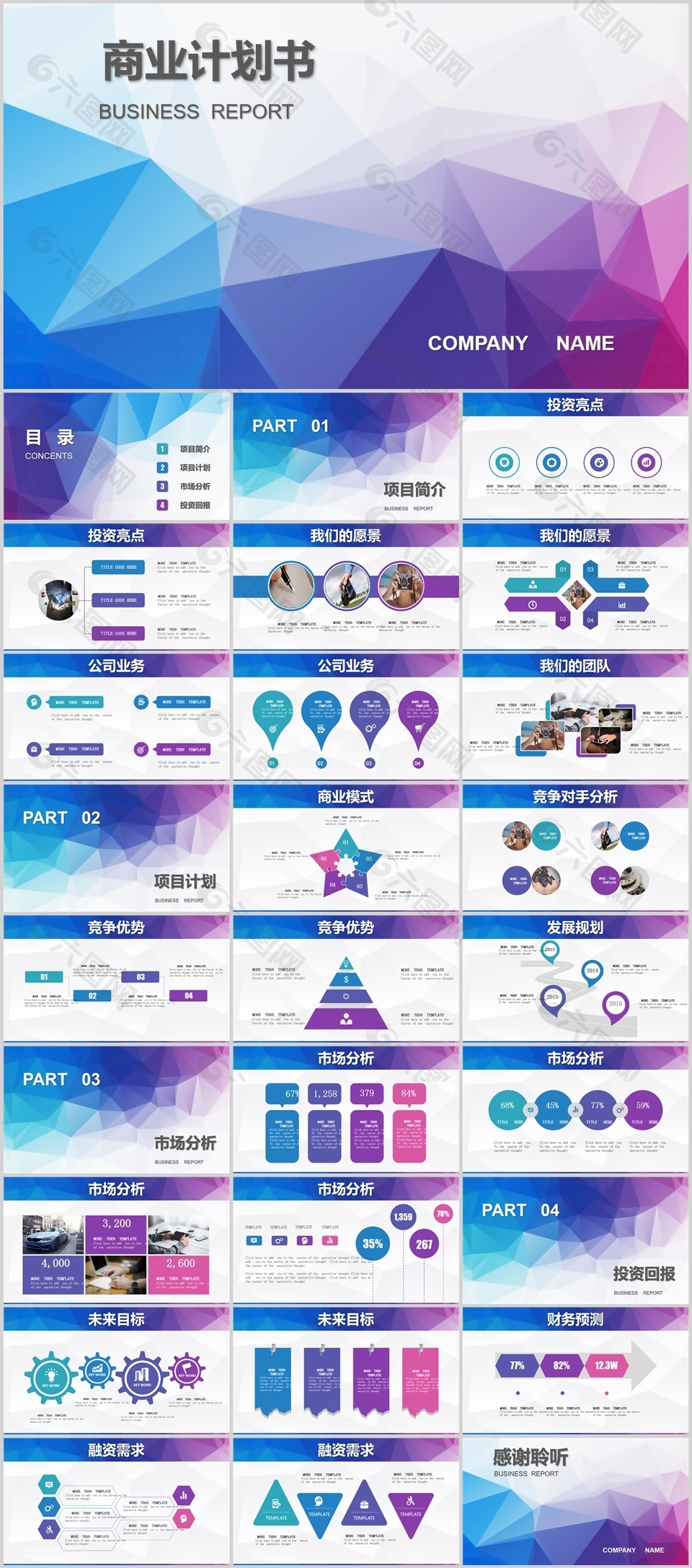 个性简约渐变商业计划书策划PPT模板