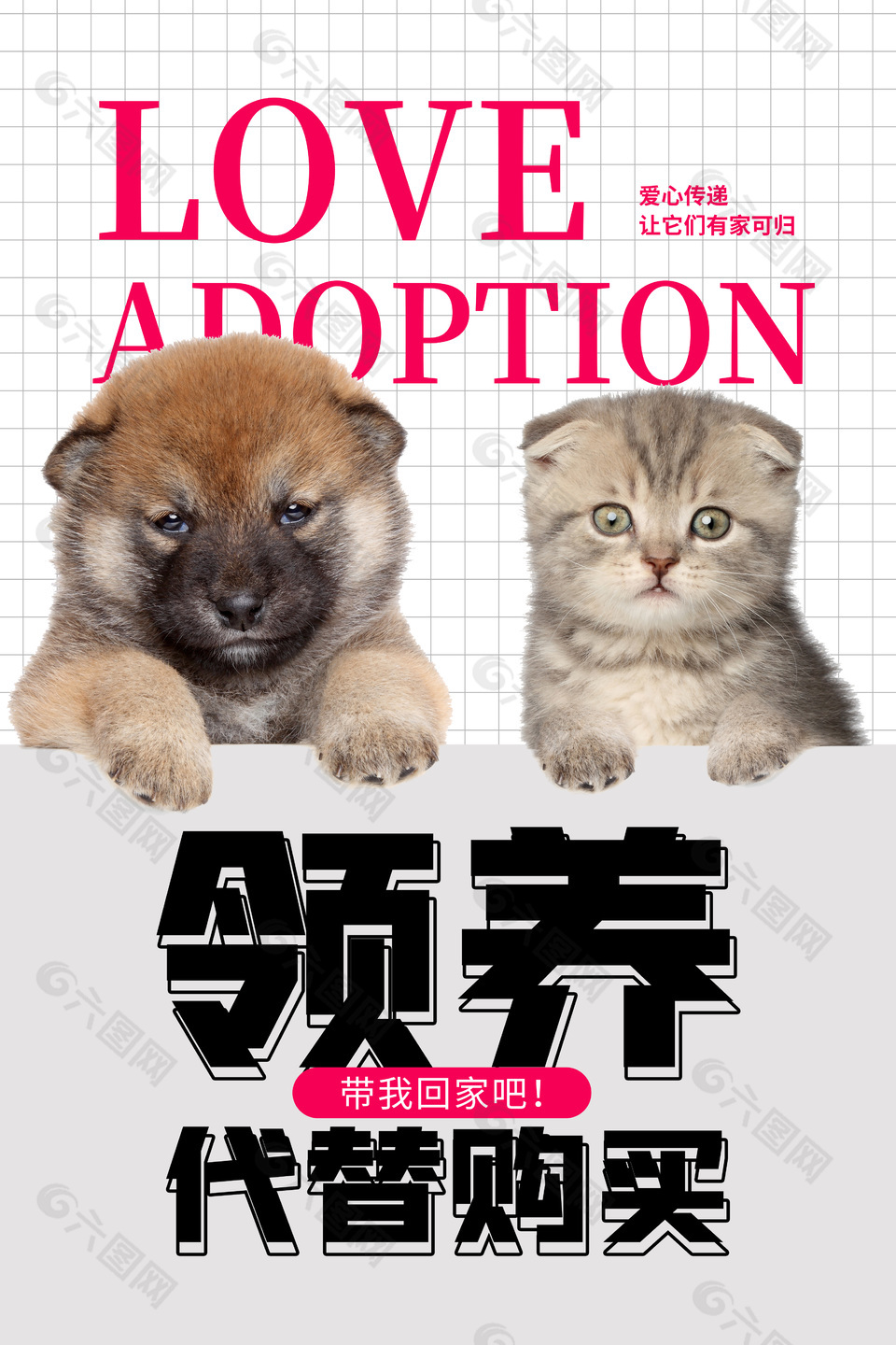 宠物领养爱心传递萌宠宣传海报设计