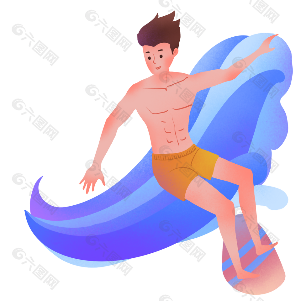 个性手绘插画风男生冲浪运动素材设计