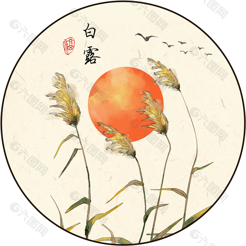 二十四节气白露团扇扇面设计