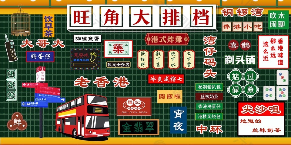 老香港旺角大排档湾仔码头地名模板