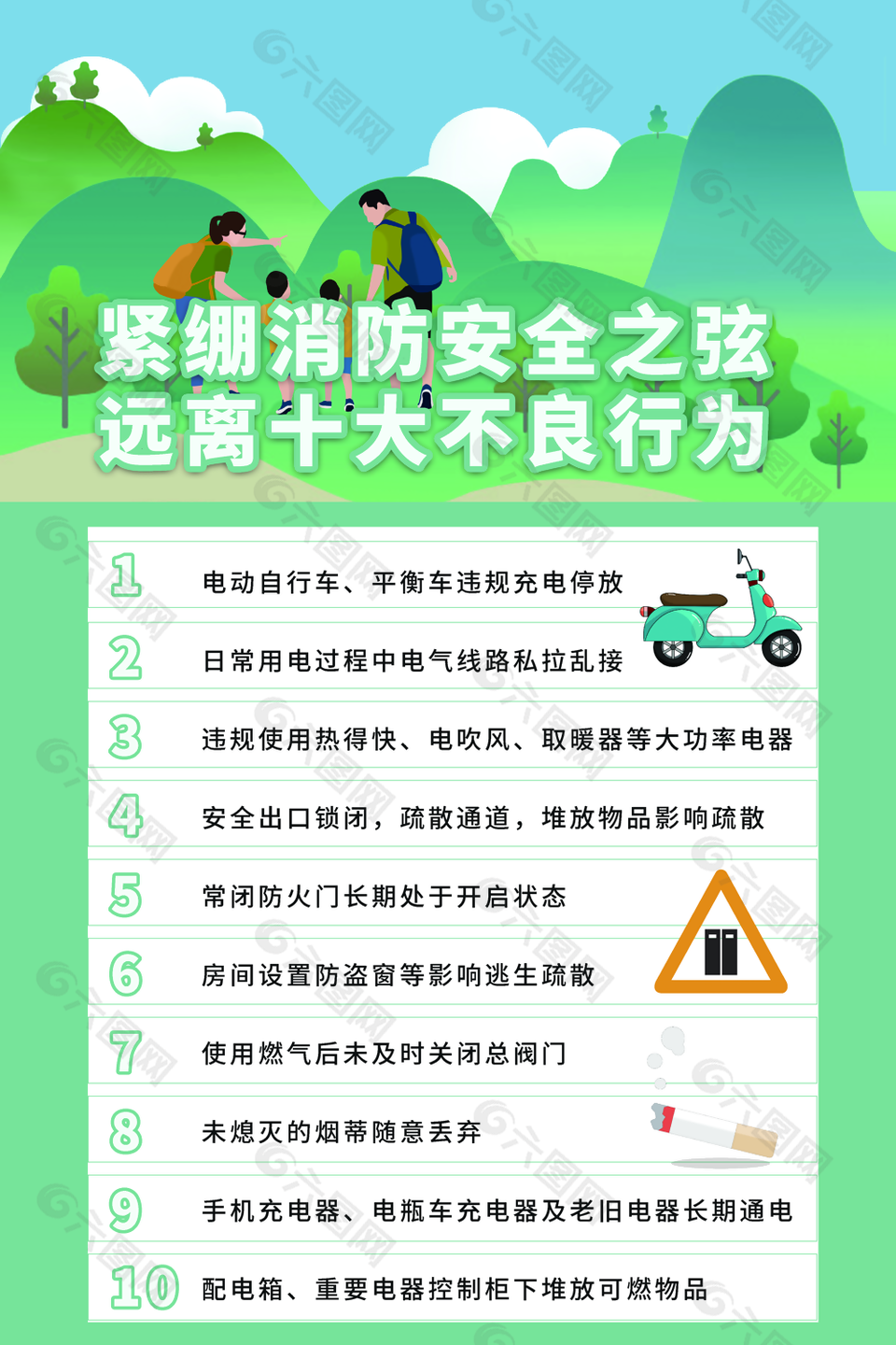 绿色清新消防安全知识普及宣传海报设计