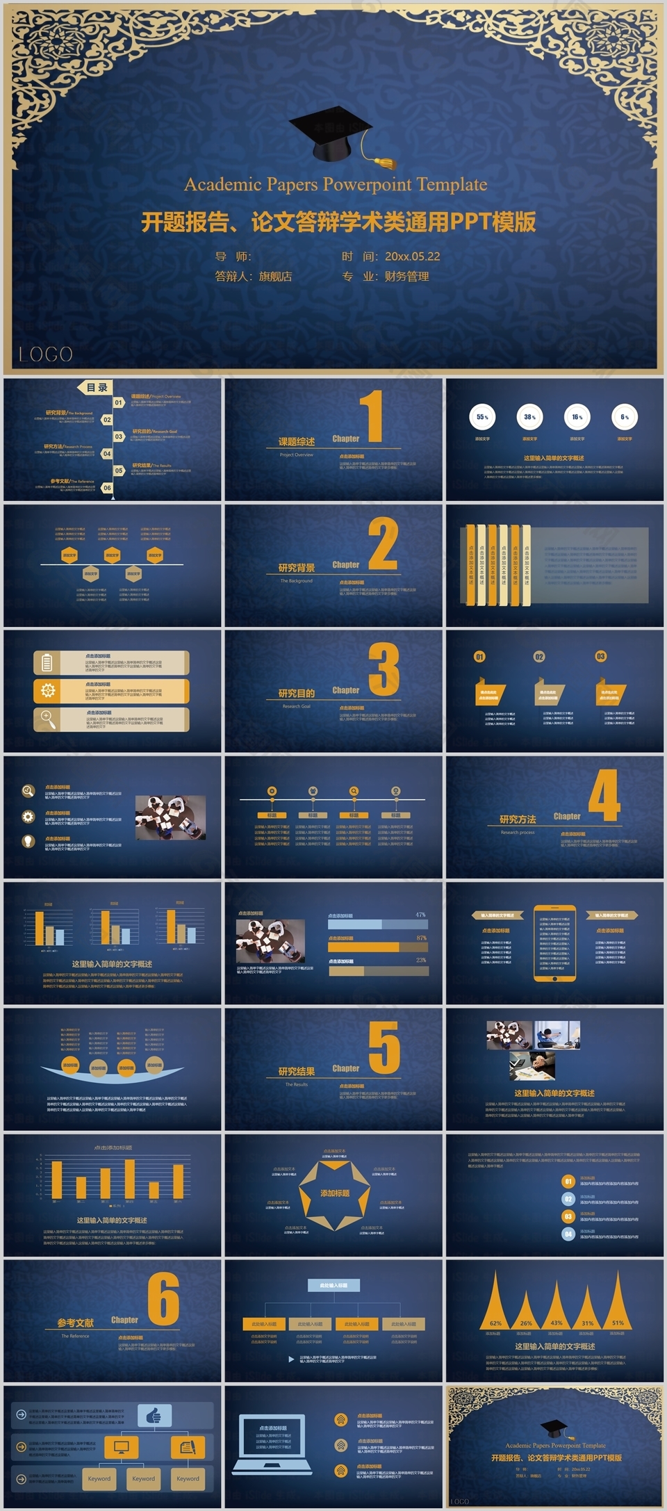 学术类开题报告论文答辩通用PPT模版