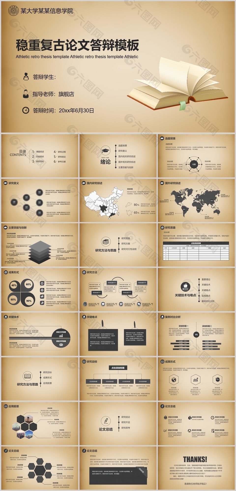 稳重复古毕业论文答辩开题报告PPT模板