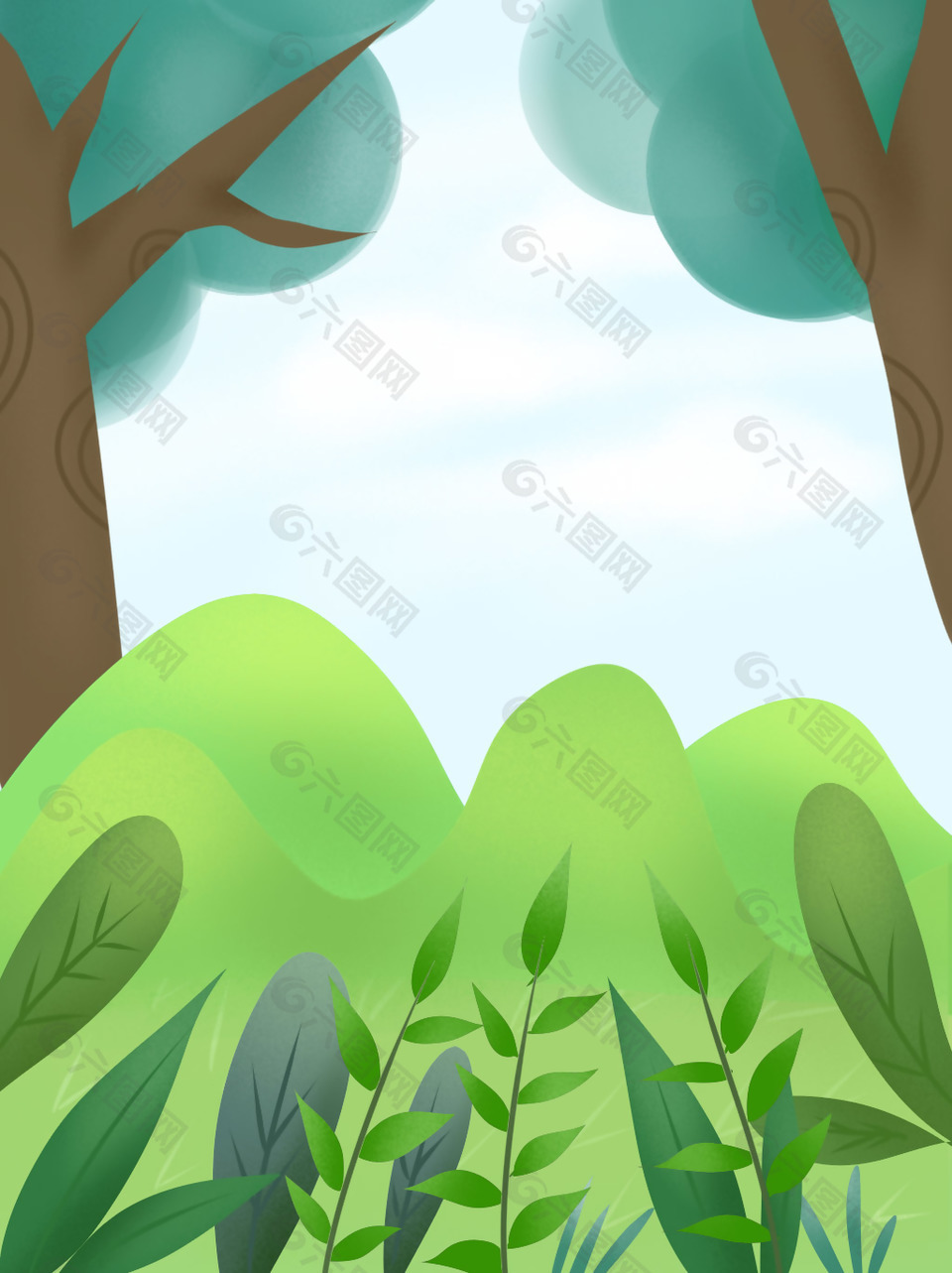 简约森林树木创意手绘插画背景