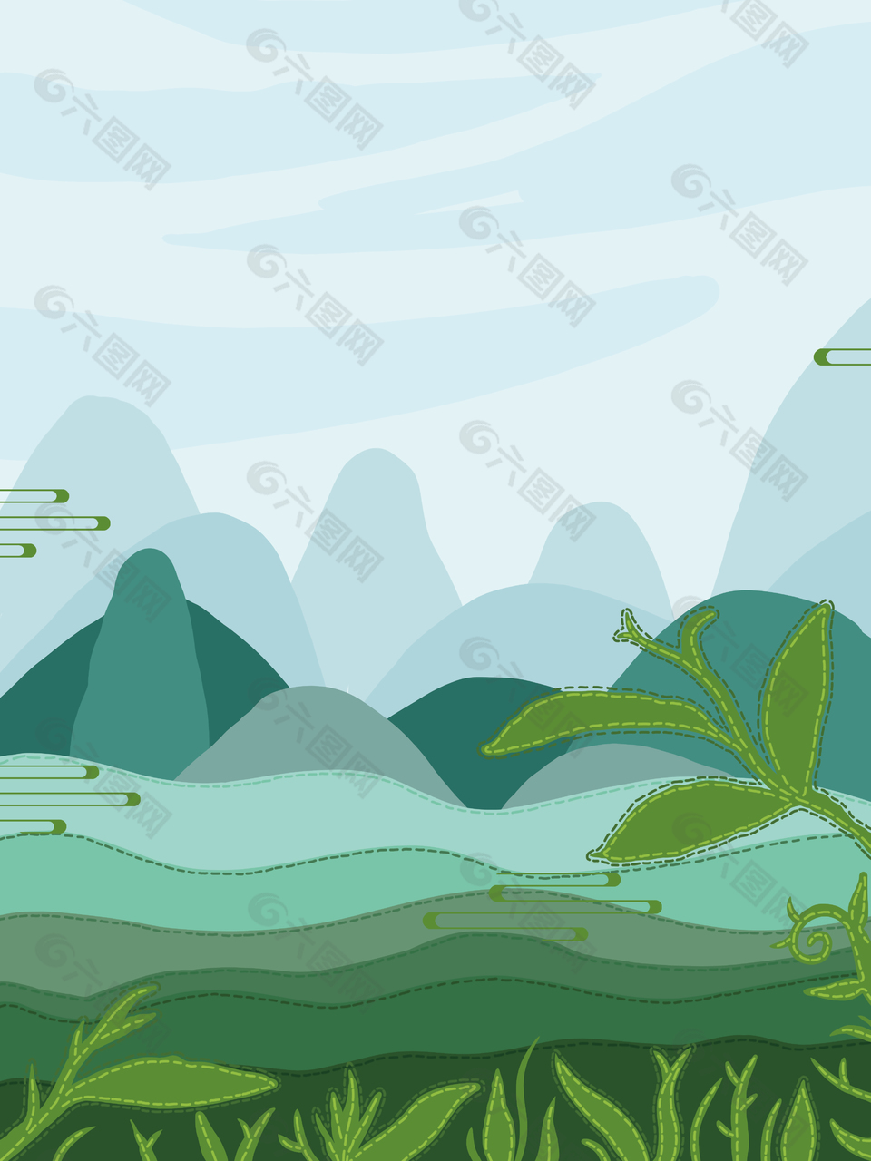 青山线条创意手绘插画背景模板