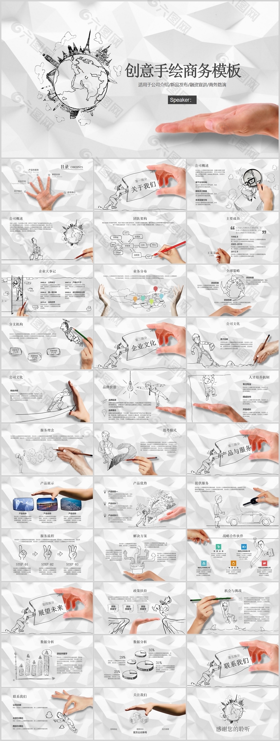 创意手绘商务公司介绍新品发布PPT模板