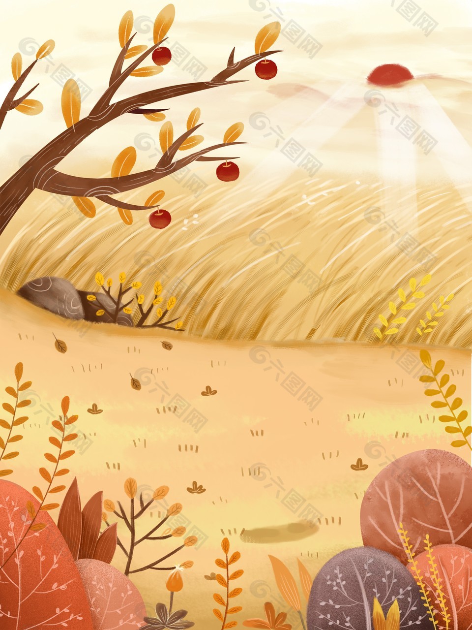 秋日景色创意手绘背景