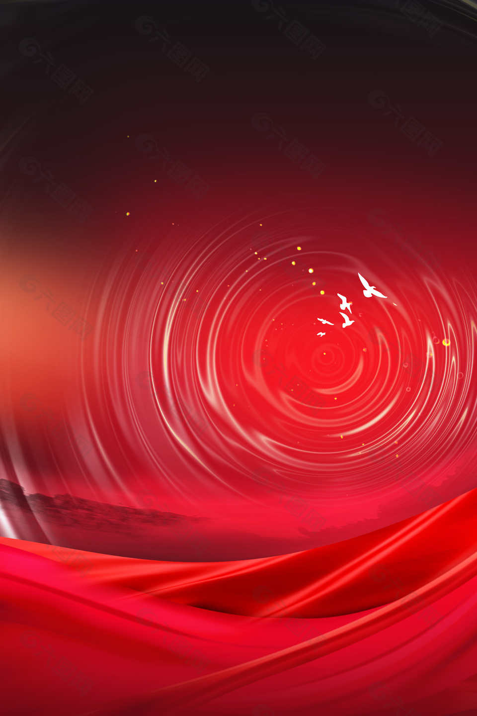 十一国庆节水波纹元素红色背景素材