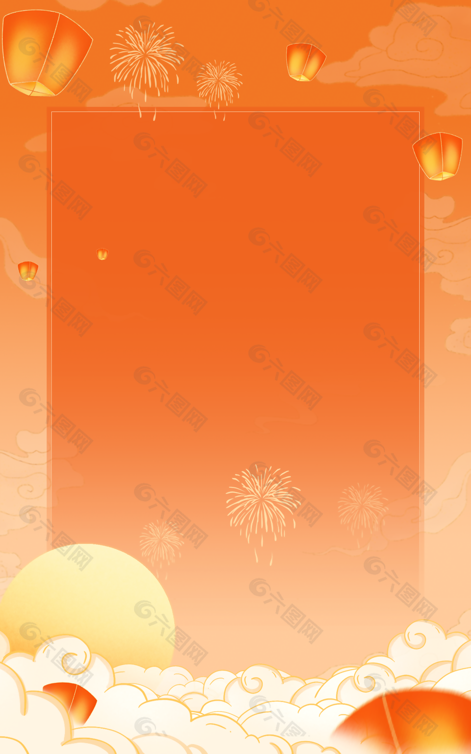 橙色中式灯笼烟花中秋背景图片下载