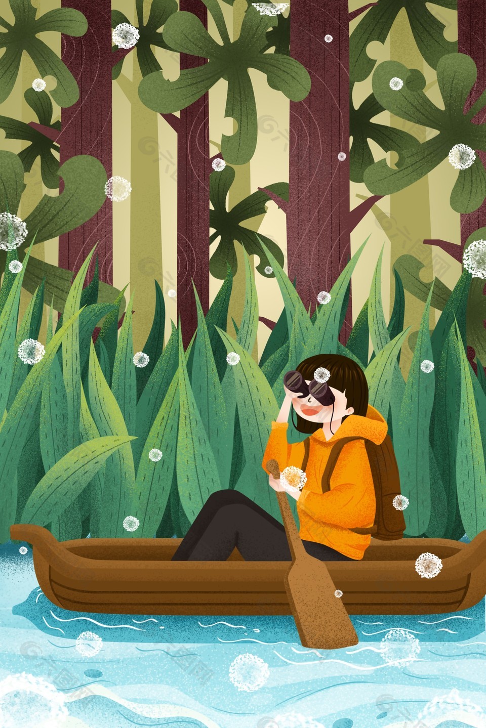 森系卡通人物创意丛林插画背景