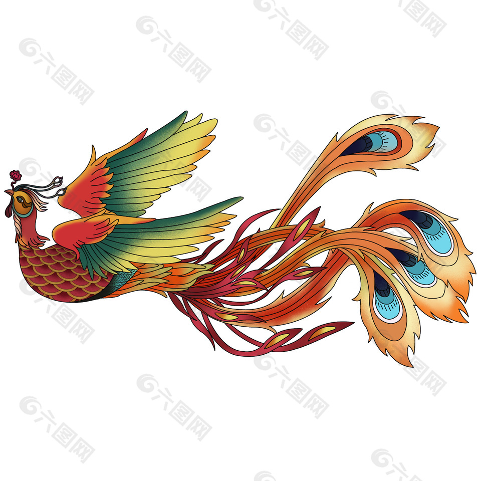 传统神话神兽凤皇插画