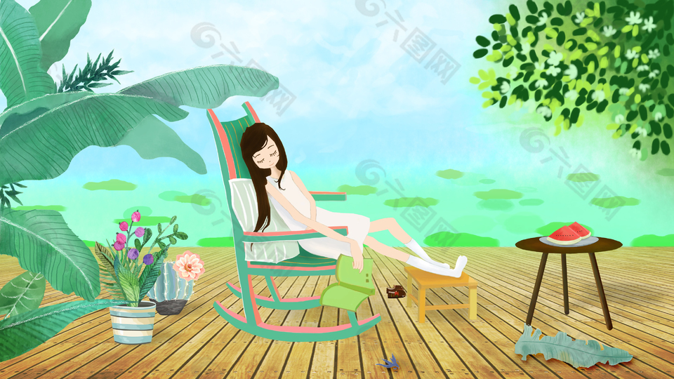 夏日时光悠闲躺椅插画背景