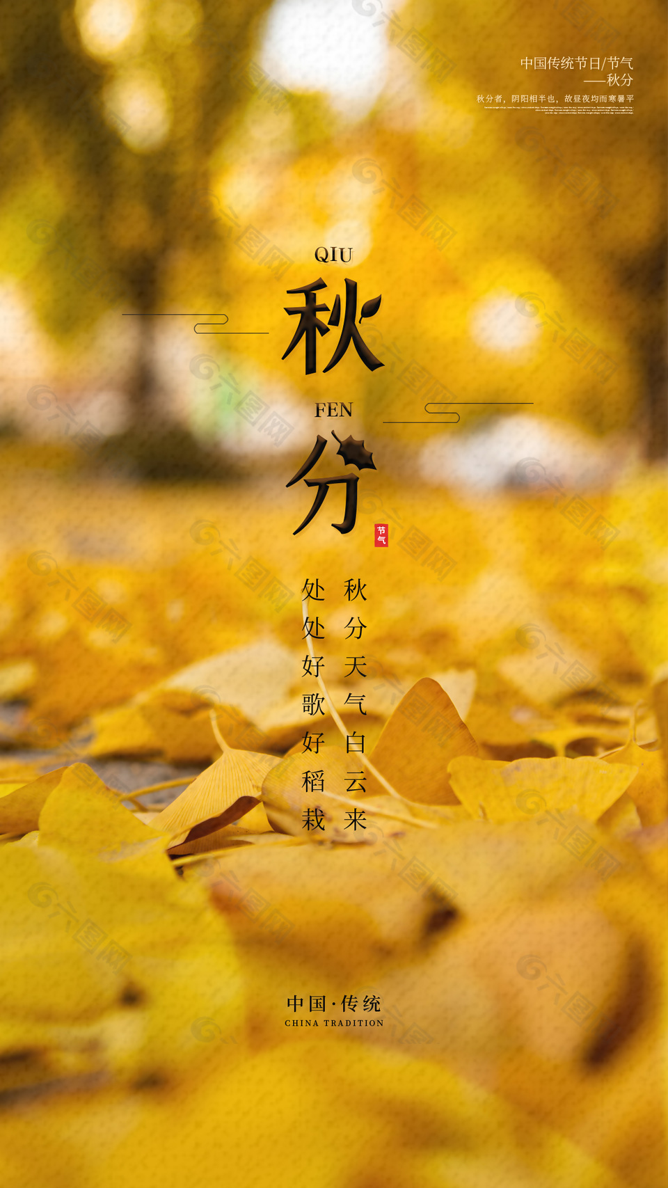 秋分节气落叶摄影图意境海报素材下载