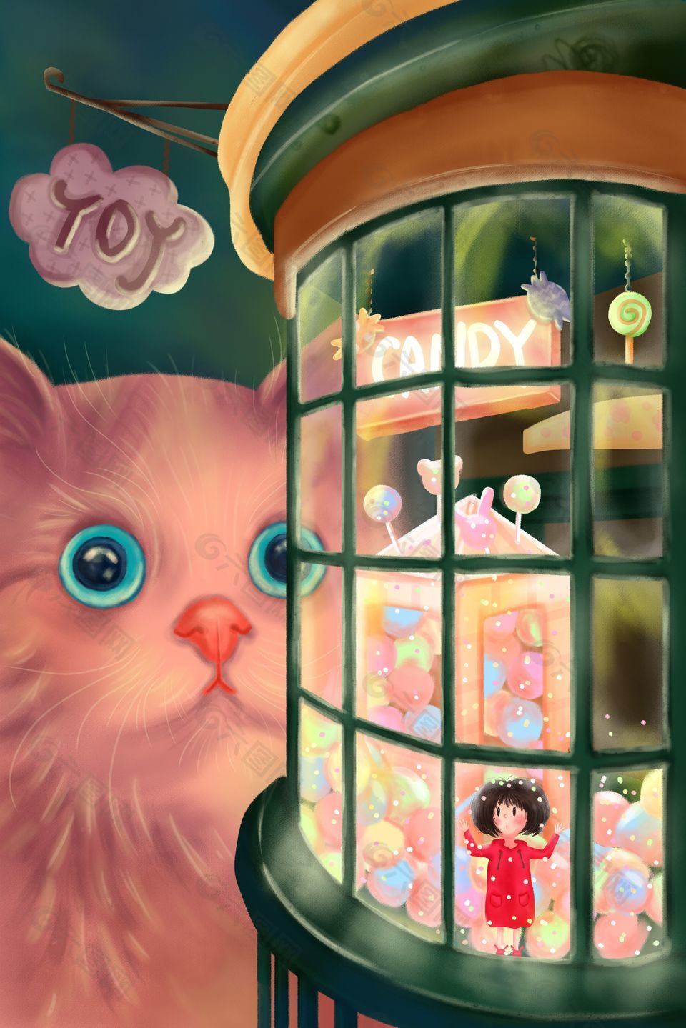 猫咪卡通趣味性背景插画