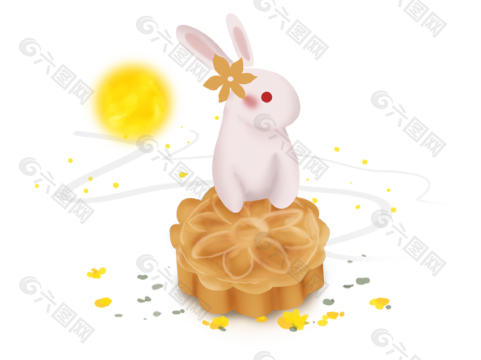 中秋创意圆月玉兔月饼装饰元素下载