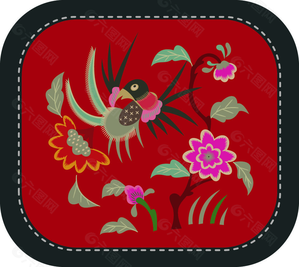 民族风花鸟刺绣图