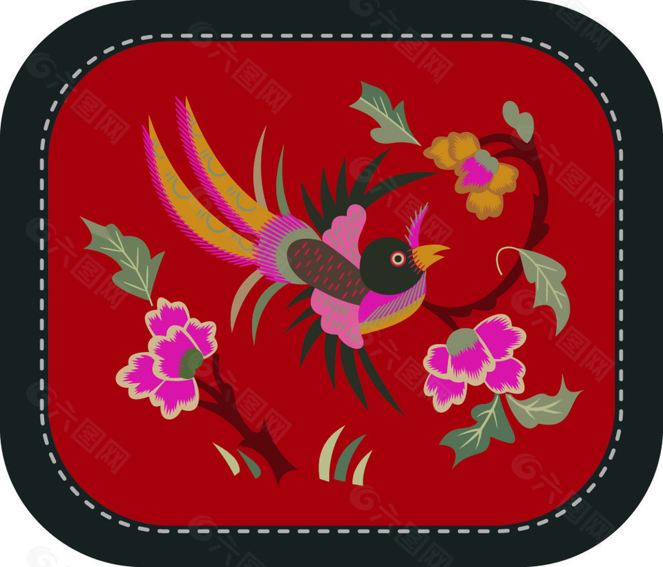 中式古典花鸟刺绣图
