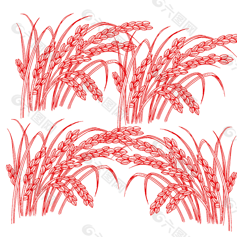 红色手绘稻子免抠素材