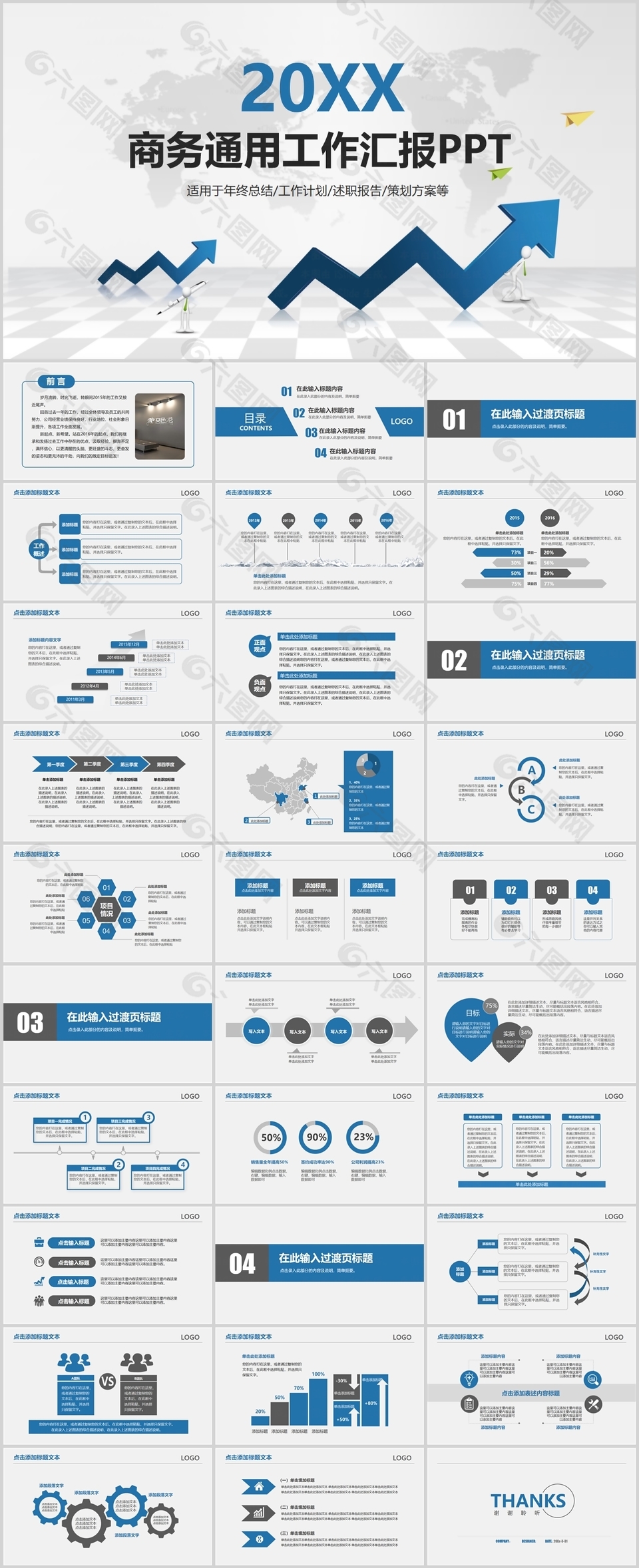 蓝色商务实用通用工作汇报PPT模板