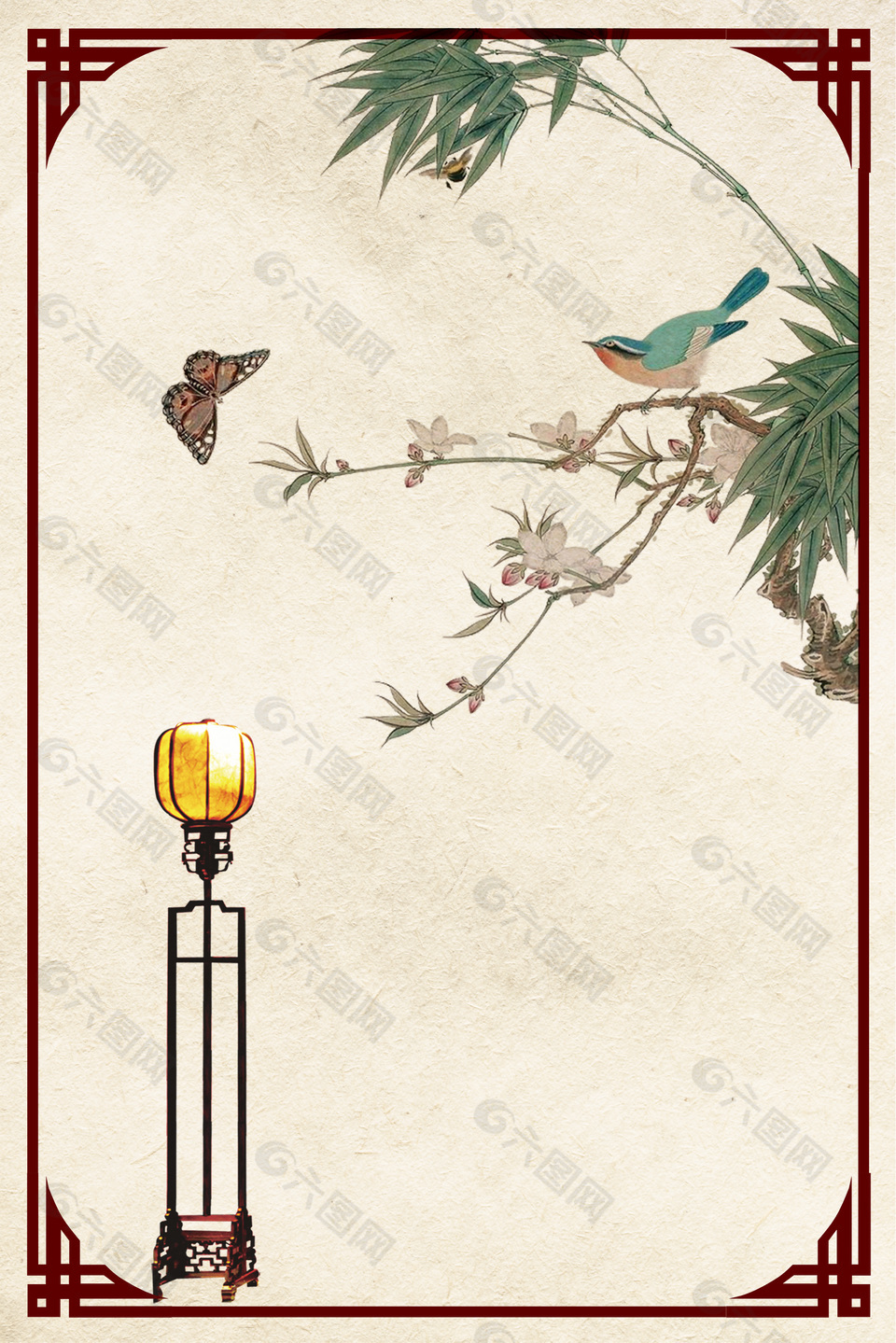新中式风格花鸟装饰画古典背景素材