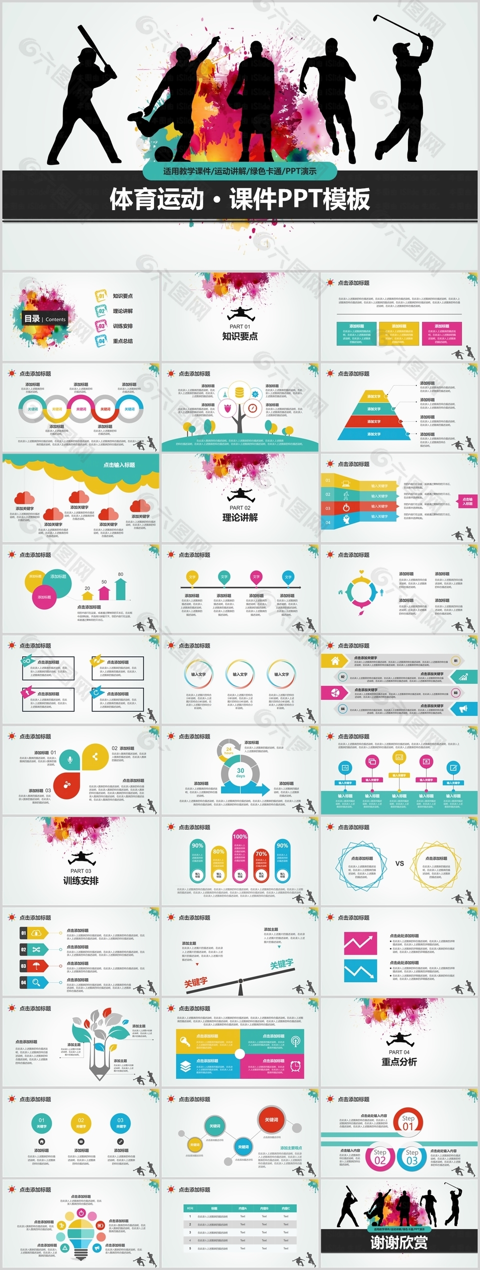 个性剪影风体育运动教学课件PPT模板