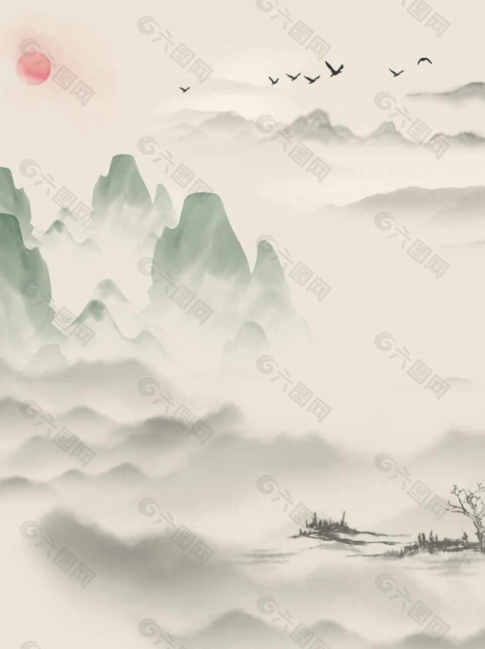 水墨古风山水壁纸装饰画图片素材