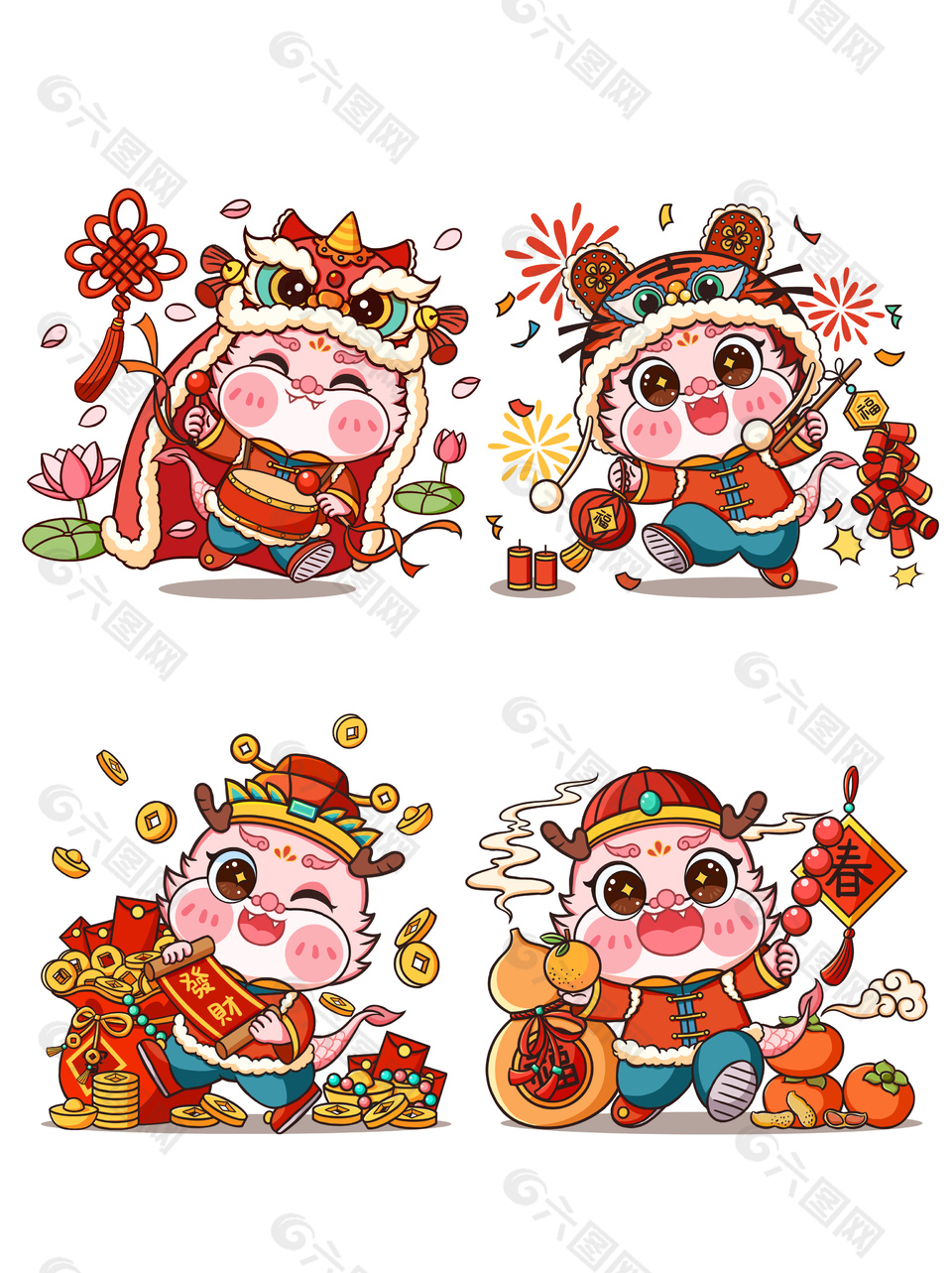 2024龙年新年可爱卡通IP形象插画
