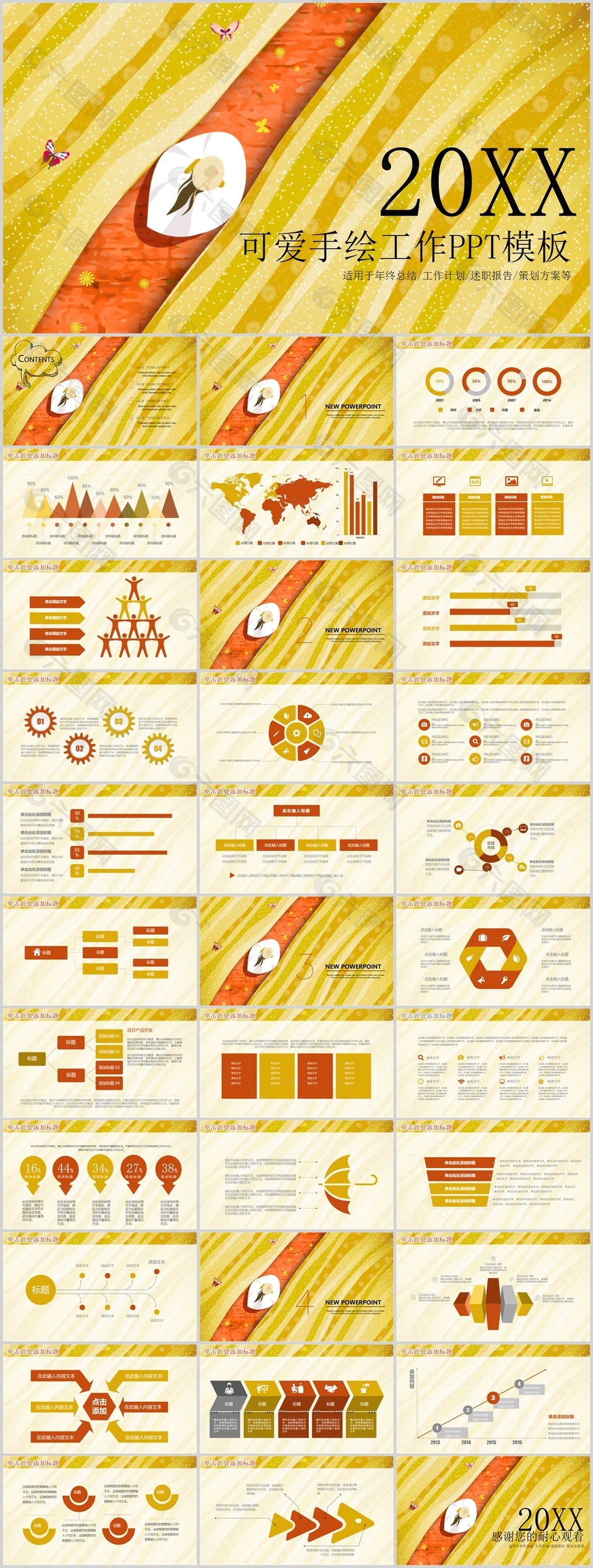 可爱手绘年终总结述职报告通用PPT模板