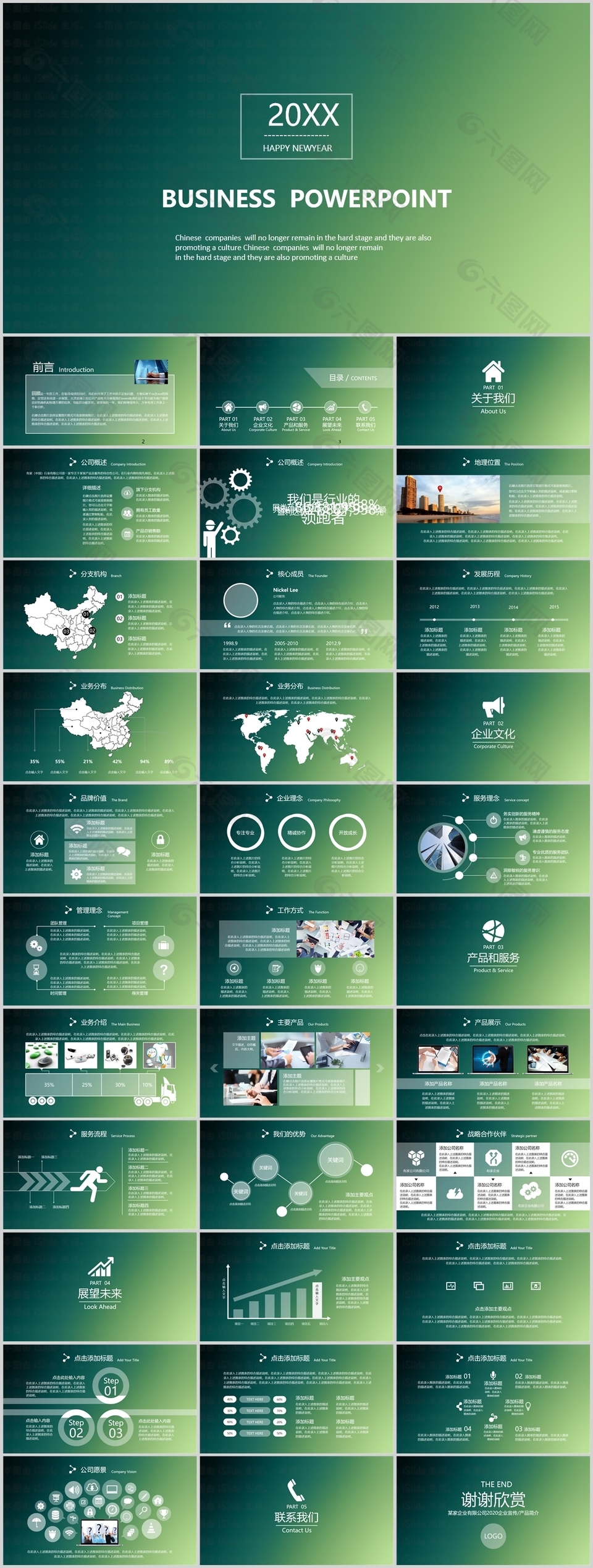 绿色弥散渐变风年年终总结PPT模板