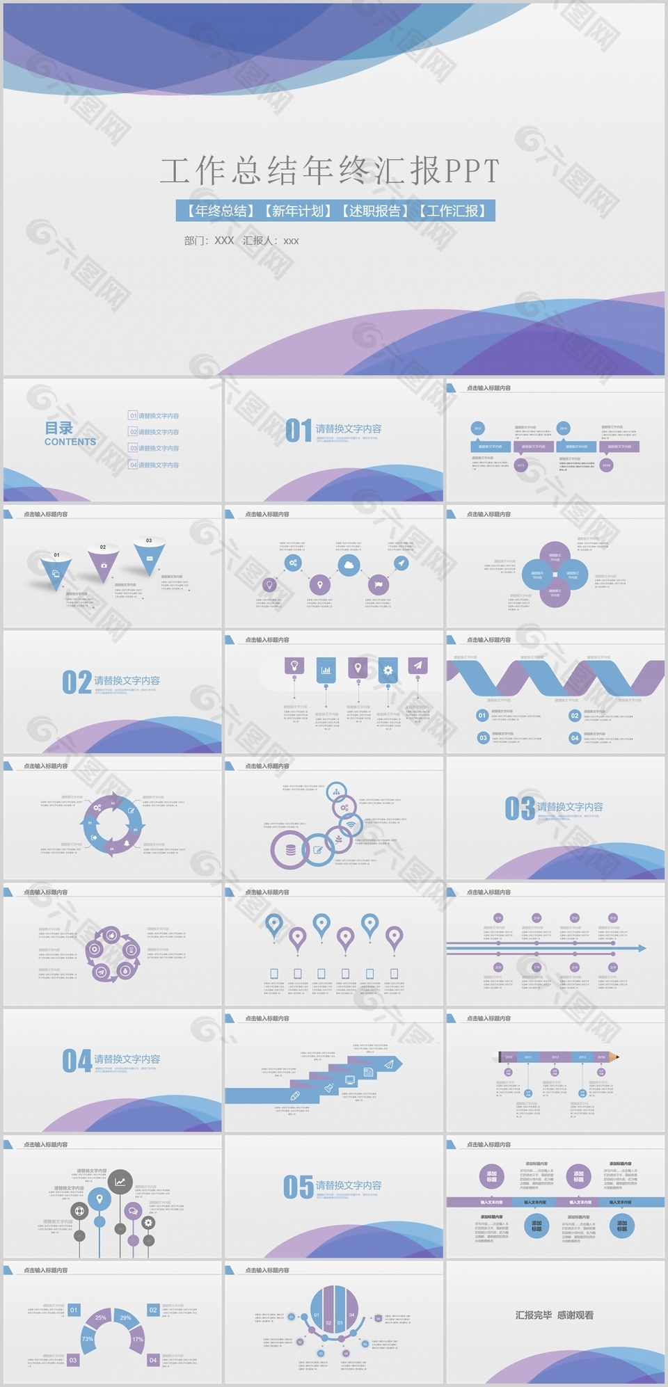 创意渐变工作总结年终汇报PPT模板