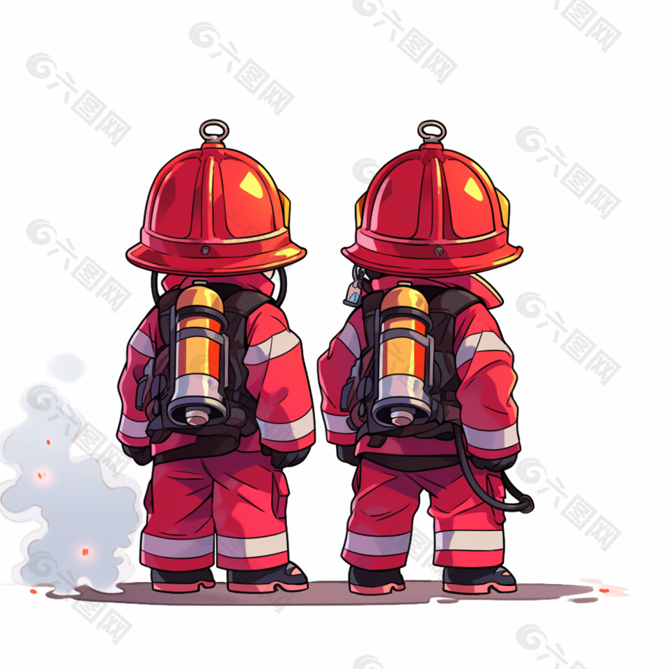 卡通手绘风消防员救援插画素材设计