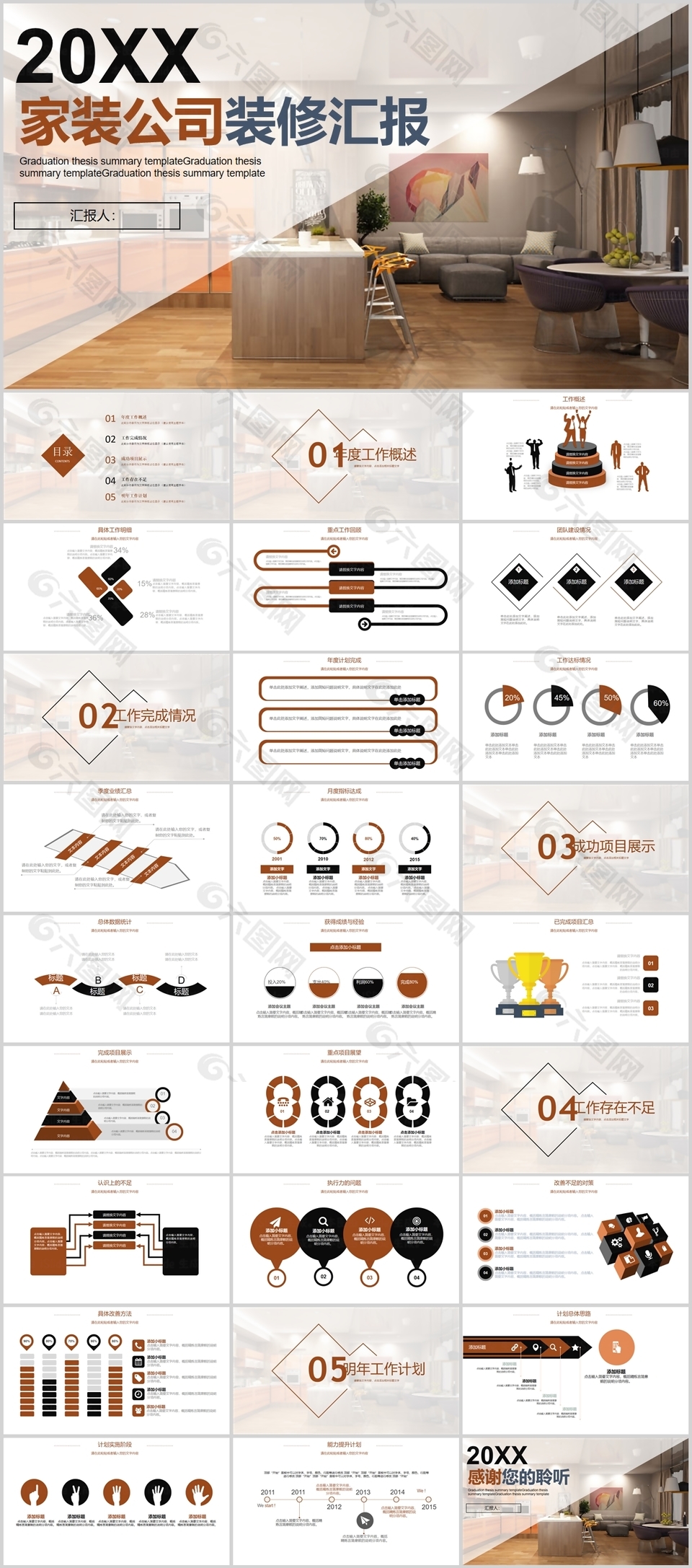 精美家装公司装修汇报总结PPT模板
